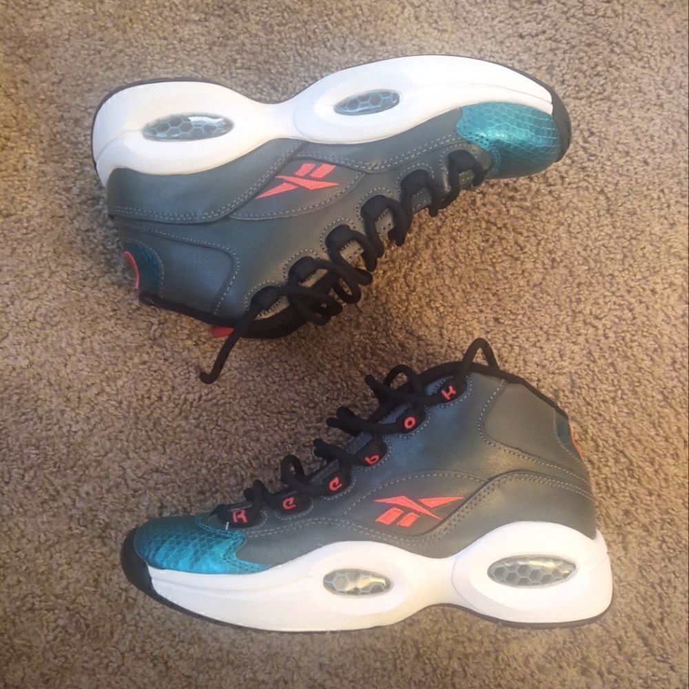 Reebok Iverson Question Mid Rivet Grey Teal Pink White M41519 - Size 5 Youth
